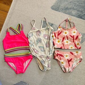 Hanna Andersson Pink Neon & Floral Girls Swim Set - Hot Pink, Cream, Light Pink